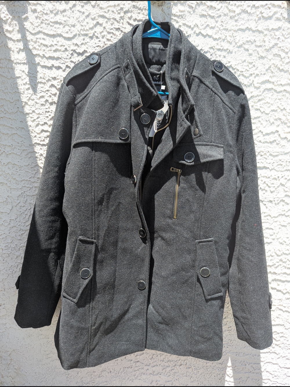 Men's Charcoal Gray Military Field Jacket with Epaulets